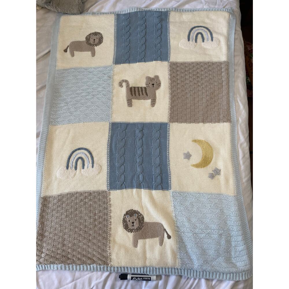 Pottery Barn Kids Heirloom Lion Stroller‎ Blanket and PBK Elephant 30" w x40" L